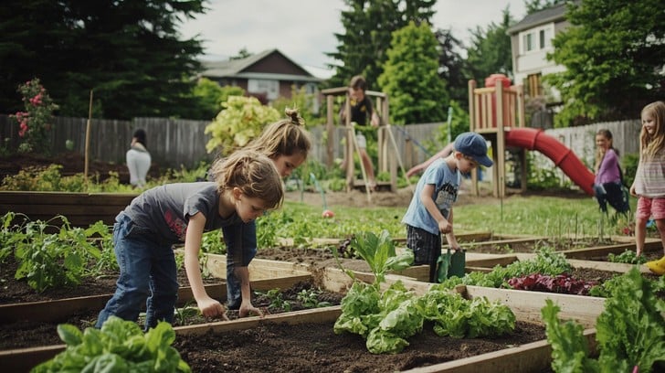 Children engaged in group gardening therapy